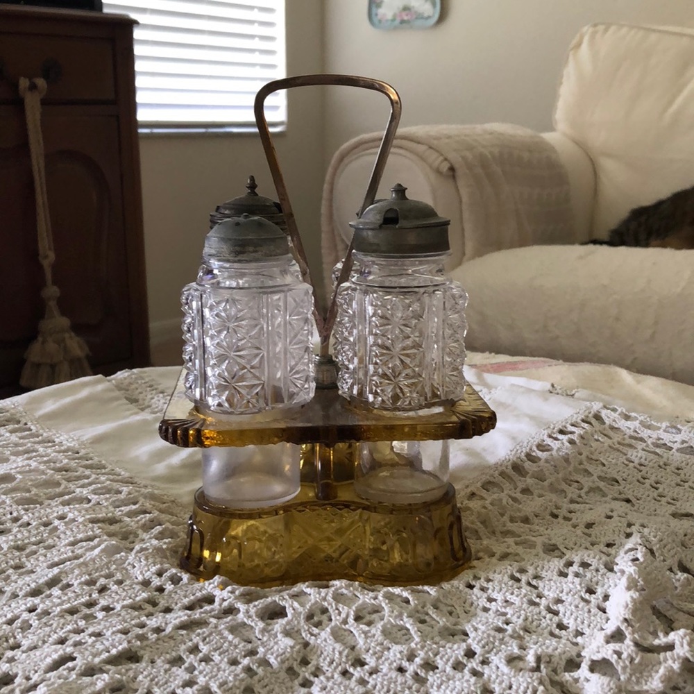 Antique Amber US Glass 1890’s Era Condiments Server - Picture 2 of 14